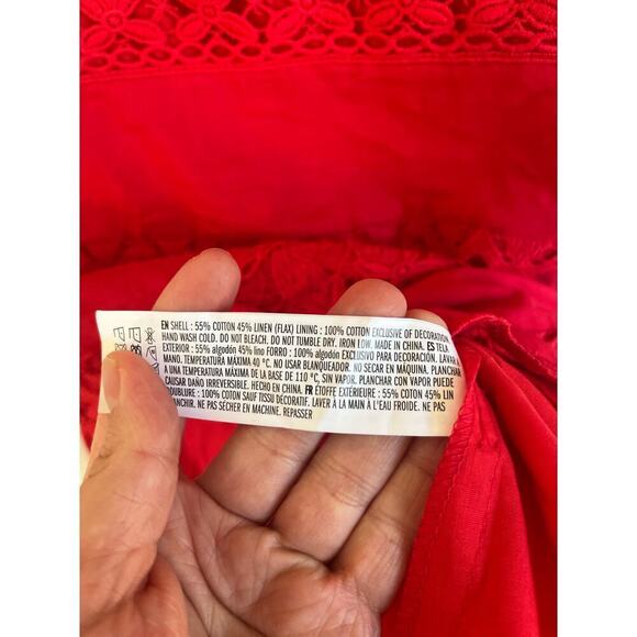 Anthropologie Endless Rose Women's  Red Plunging Neck Lace Trim Dress, M - Picture 12 of 14